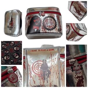 GLAMLITE SAW Lined w/Pockets Make-Up Bag w/Handle Silver Red 7x5.25x5.25 NEW